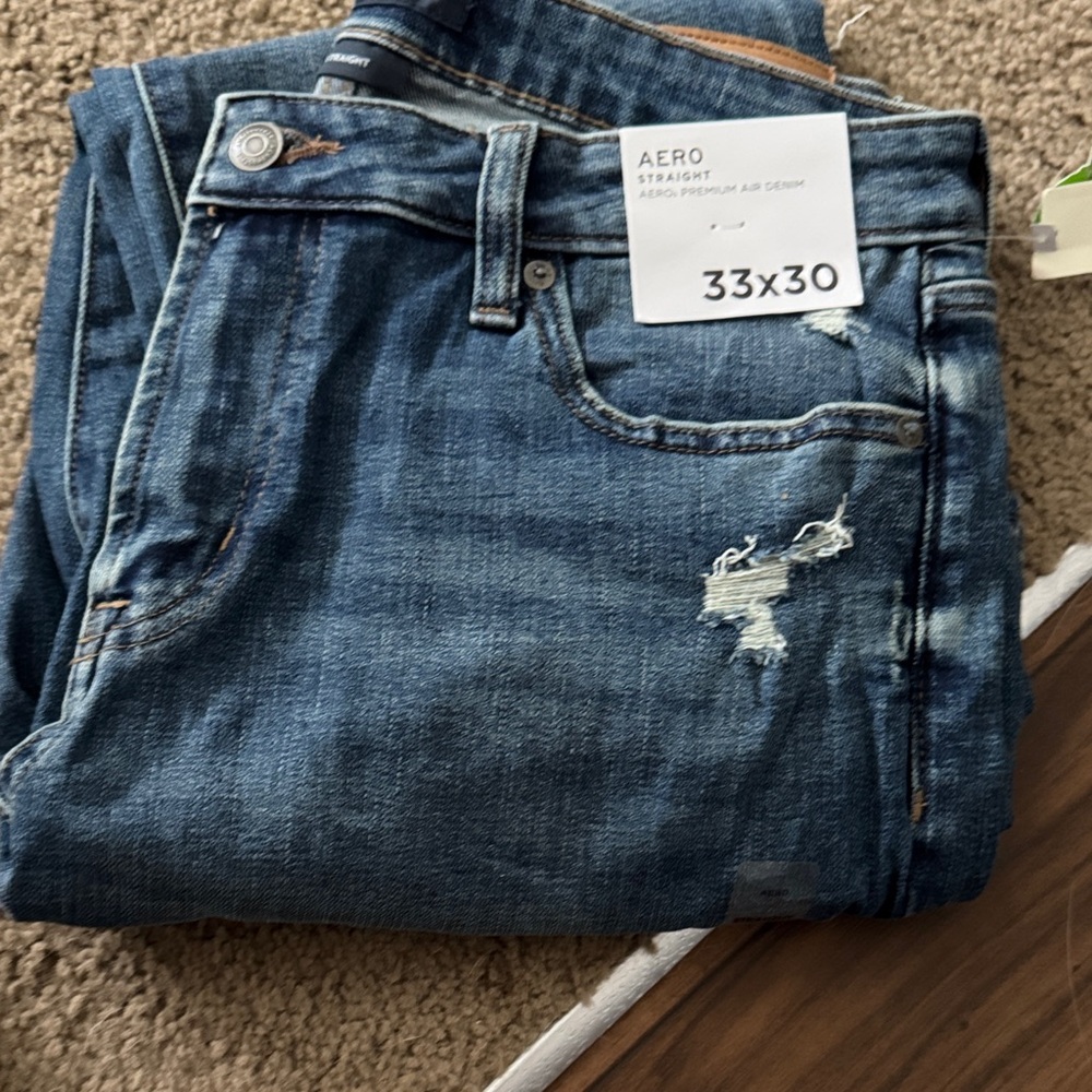 Aeropostale Distressed Blue Straight Leg Jeans